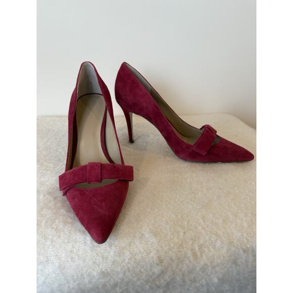Ann Taylor Odette Wine Suede Bow Heels Shoes Fashion Blogger Work Pumps 9 Fairy - Picture 3 of 7